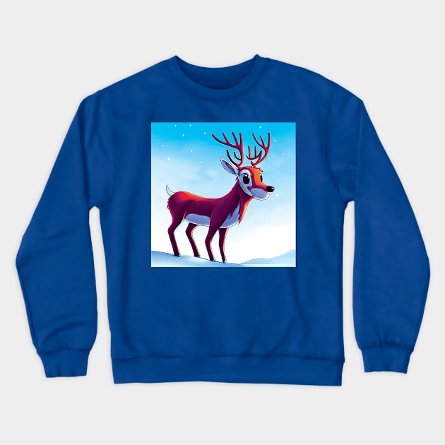 Cute Cartoon Reindeer in the Snow Crewneck Sweatshirt by Geminiartstudio